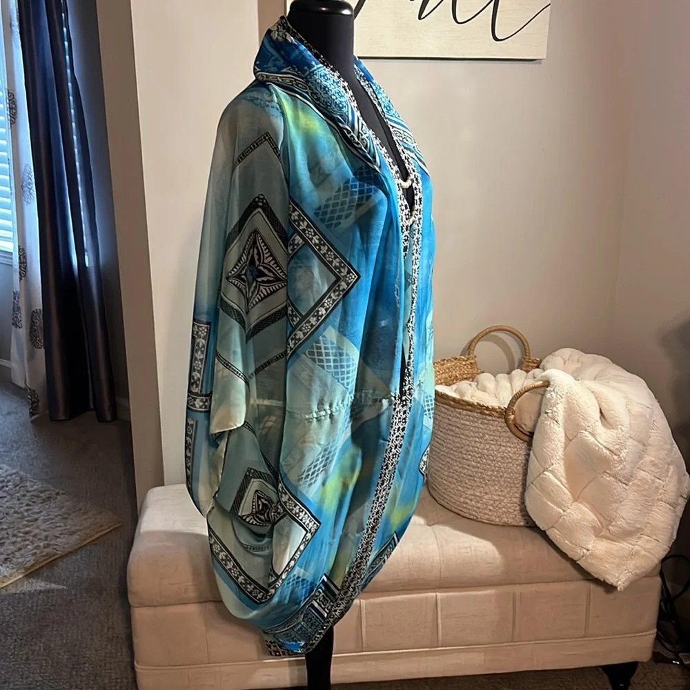 Lightweight Chiffon Blue Patterned Women’s Shawl Wrap